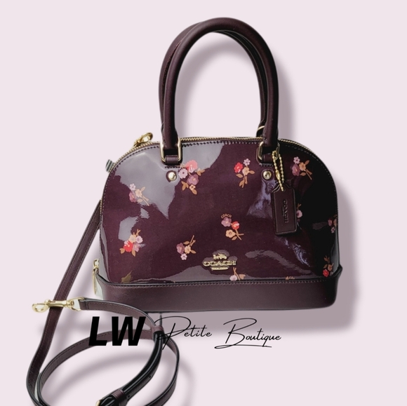 Coach Baby Bouquet Print Mini Sierra Patent Leather Oxblood Satchel - Picture 1 of 8